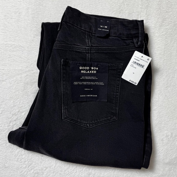 NWT Good American "Good 90s" Mid Rise Relaxed Fit Black Wash Jeans Size 14 L32" - Picture 2 of 14